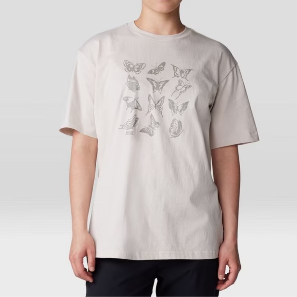 Mountain Hardwear Women's Butterflies Boxy Talc Large Short Sleeve Cotton